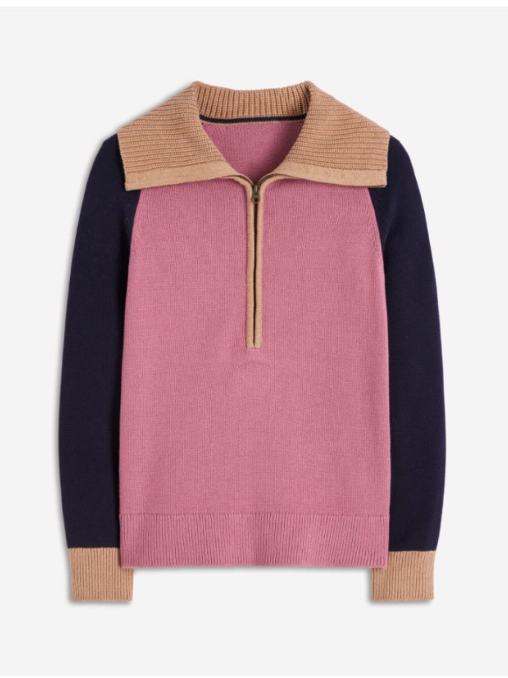 Boden Lucy Half Zip Sweater (Pink Heather, Navy) Size S - Picture 4 of 8